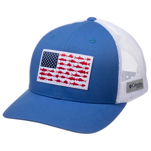 Columbia Other - Columbia PFG Mesh Snap Back Fish Flag Ball Cap - Vivid Blue/White